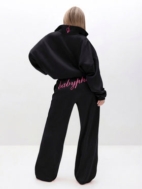 Oversized High Neck Zip Up Sweatshirt, black oversized silhouette from rear, back full-body view