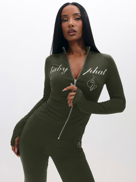 Long Sleeve High Neck Zip Up Top