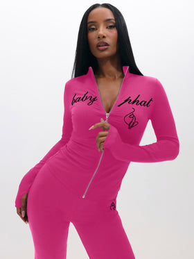 Long Sleeve High Neck Zip Up Top