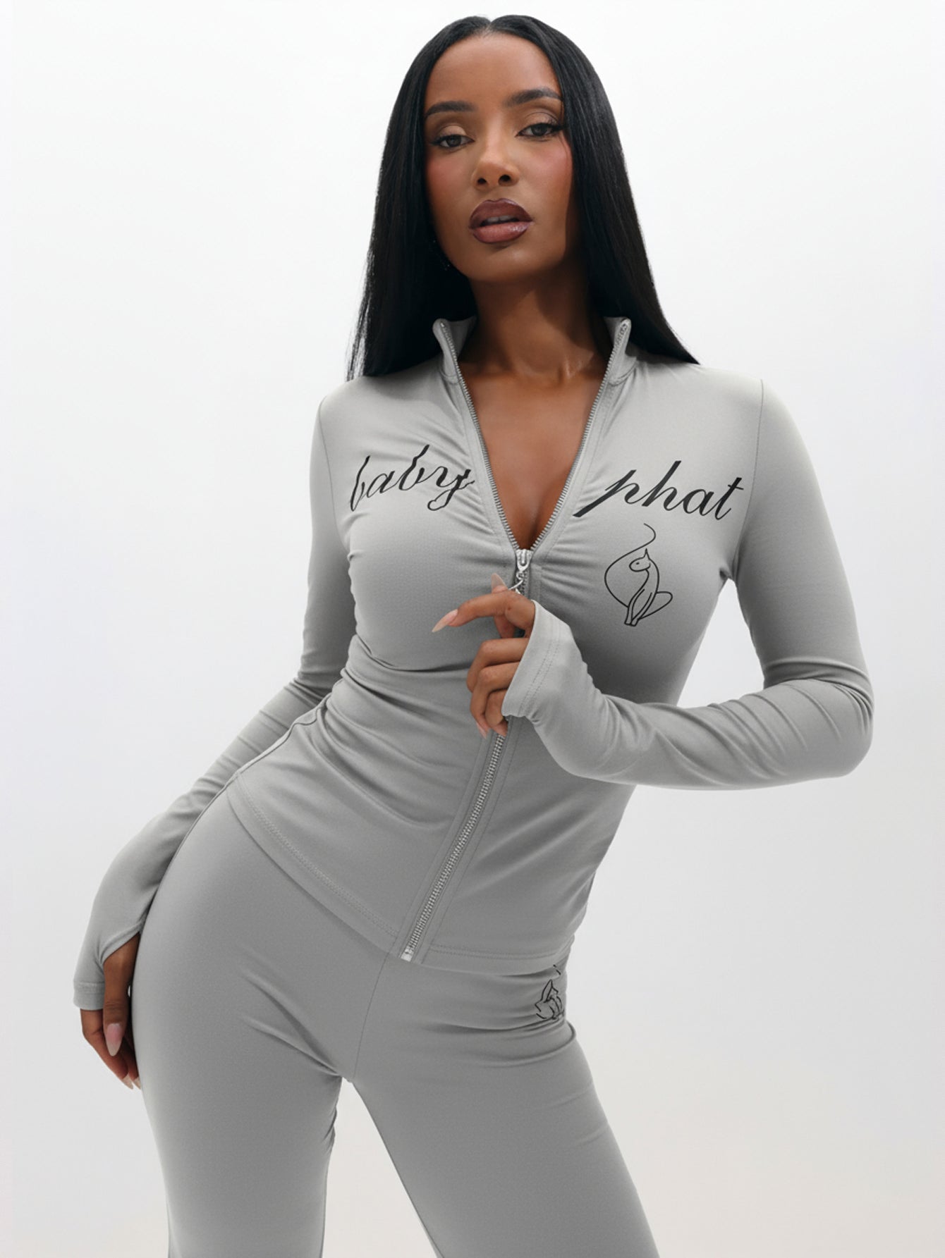 Long Sleeve High Neck Zip Up Top