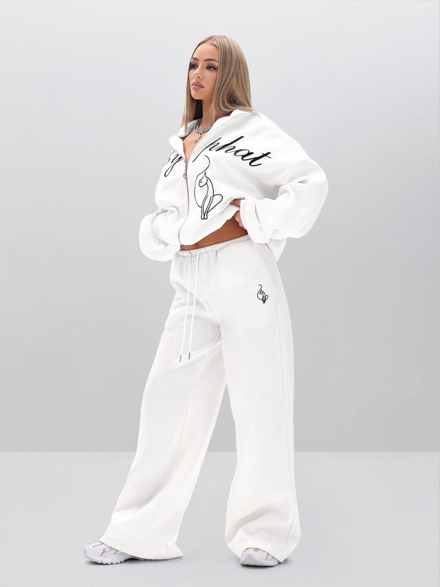 Baggy Sweatpants With Applique, white fleece with logo detail, side view