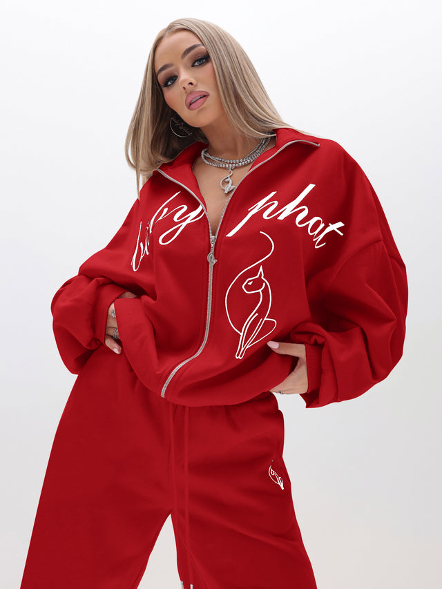 Oversized High Neck Zip Up Sweatshirt