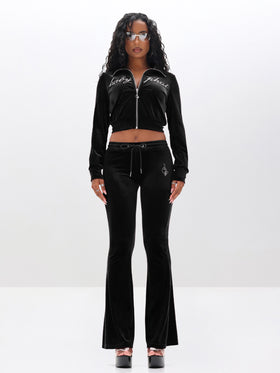 Velour Funnel Neck Sweatshirt with Rhinestones