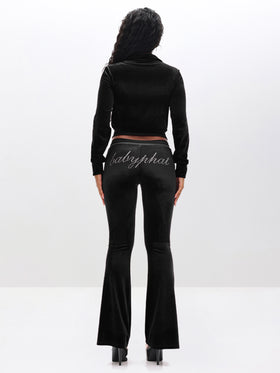 Velour Funnel Neck Sweatshirt with Rhinestones