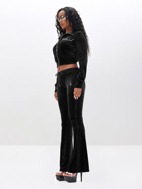 Low Rise Velour Sweatpants With Rhinestones