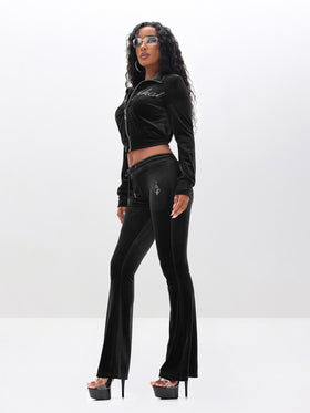 Low Rise Velour Sweatpants With Rhinestones