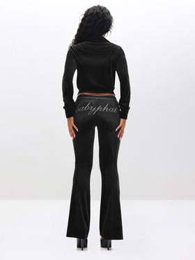 Low Rise Velour Sweatpants With Rhinestones