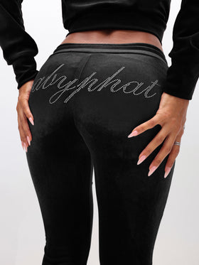 Low Rise Velour Sweatpants With Rhinestones