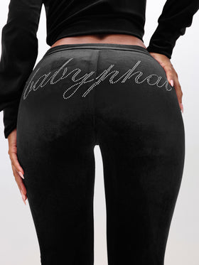 Low Rise Velour Sweatpants With Rhinestones