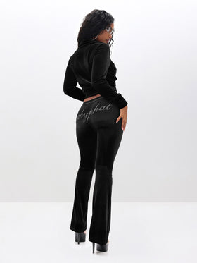 Low Rise Velour Sweatpants With Rhinestones