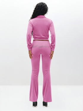 Low Rise Velour Sweatpants With Rhinestones