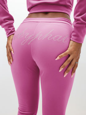 Low Rise Velour Sweatpants With Rhinestones