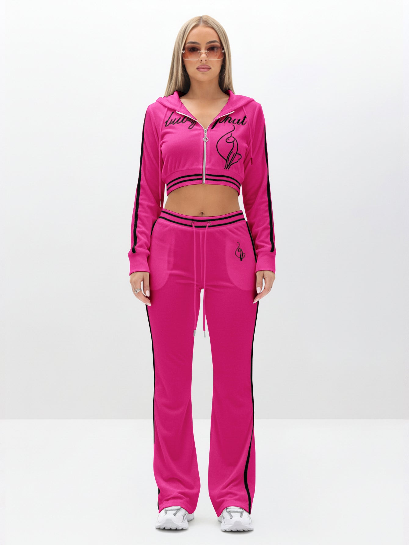 Hot Pink Cropped Velour Zip Up Sweatshirt | Baby Phat | Baby Phat