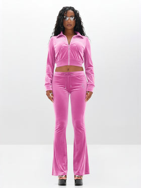 Velour Funnel Neck Sweatshirt with Rhinestones