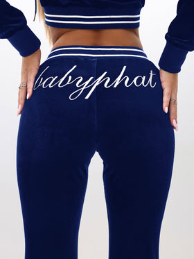 Slim Fit Velour Jogger, royal blue velour with script logo back panel, logo detail
