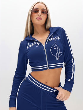 Cropped Velour Zip Up Sweatshirt