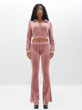 Velour Funnel Neck Sweatshirt with Rhinestones