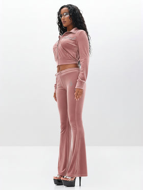 Velour Funnel Neck Sweatshirt with Rhinestones