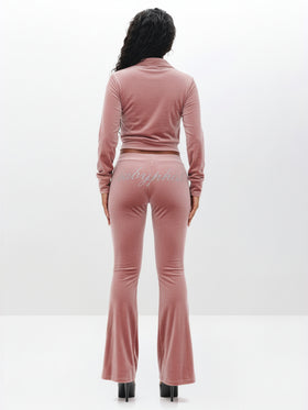 Velour Funnel Neck Sweatshirt with Rhinestones