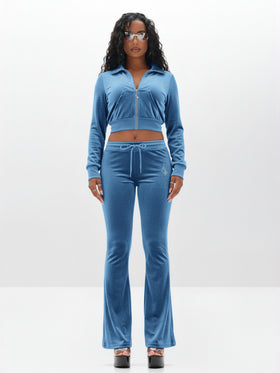 Velour Funnel Neck Sweatshirt with Rhinestones
