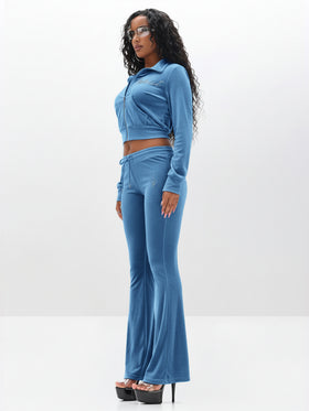 Velour Funnel Neck Sweatshirt with Rhinestones