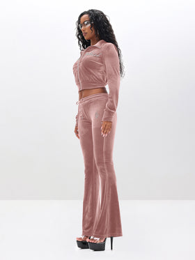Low Rise Velour Sweatpants With Rhinestones