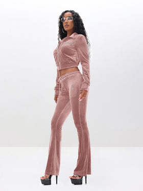Low Rise Velour Sweatpants With Rhinestones