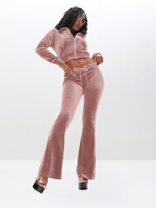 Low Rise Velour Sweatpants With Rhinestones
