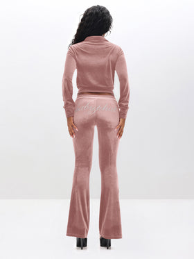 Low Rise Velour Sweatpants With Rhinestones