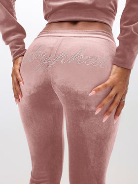 Low Rise Velour Sweatpants With Rhinestones