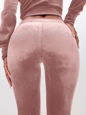 Low Rise Velour Sweatpants With Rhinestones