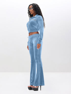 Low Rise Velour Sweatpants With Rhinestones