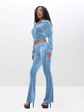 Low Rise Velour Sweatpants With Rhinestones