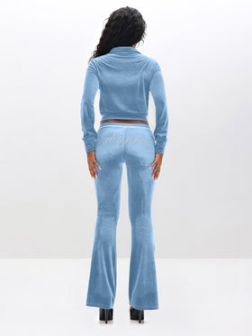 Low Rise Velour Sweatpants With Rhinestones