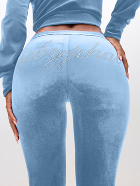 Low Rise Velour Sweatpants With Rhinestones