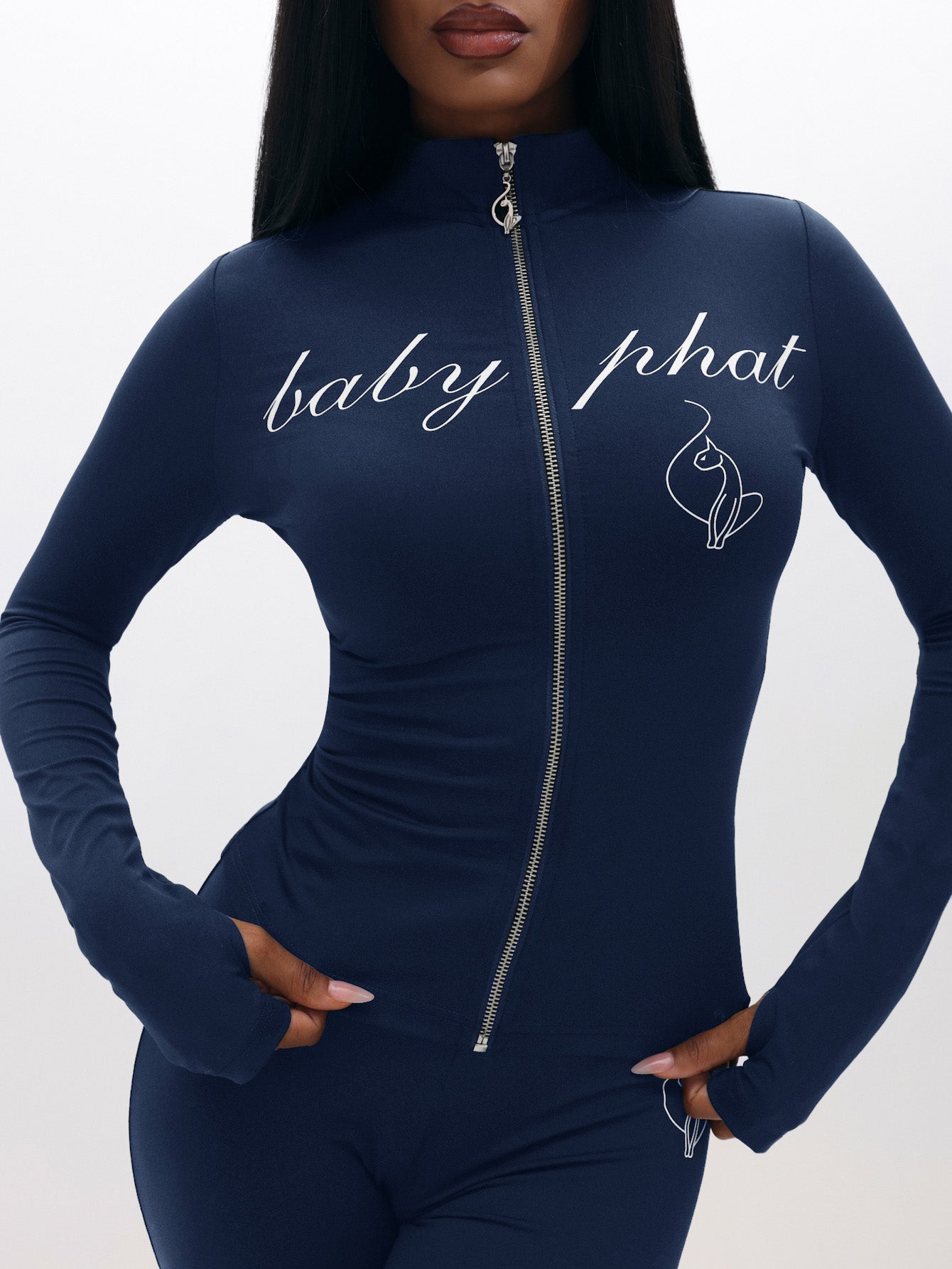 Long Sleeve High Neck Zip Up Top | Baby Phat