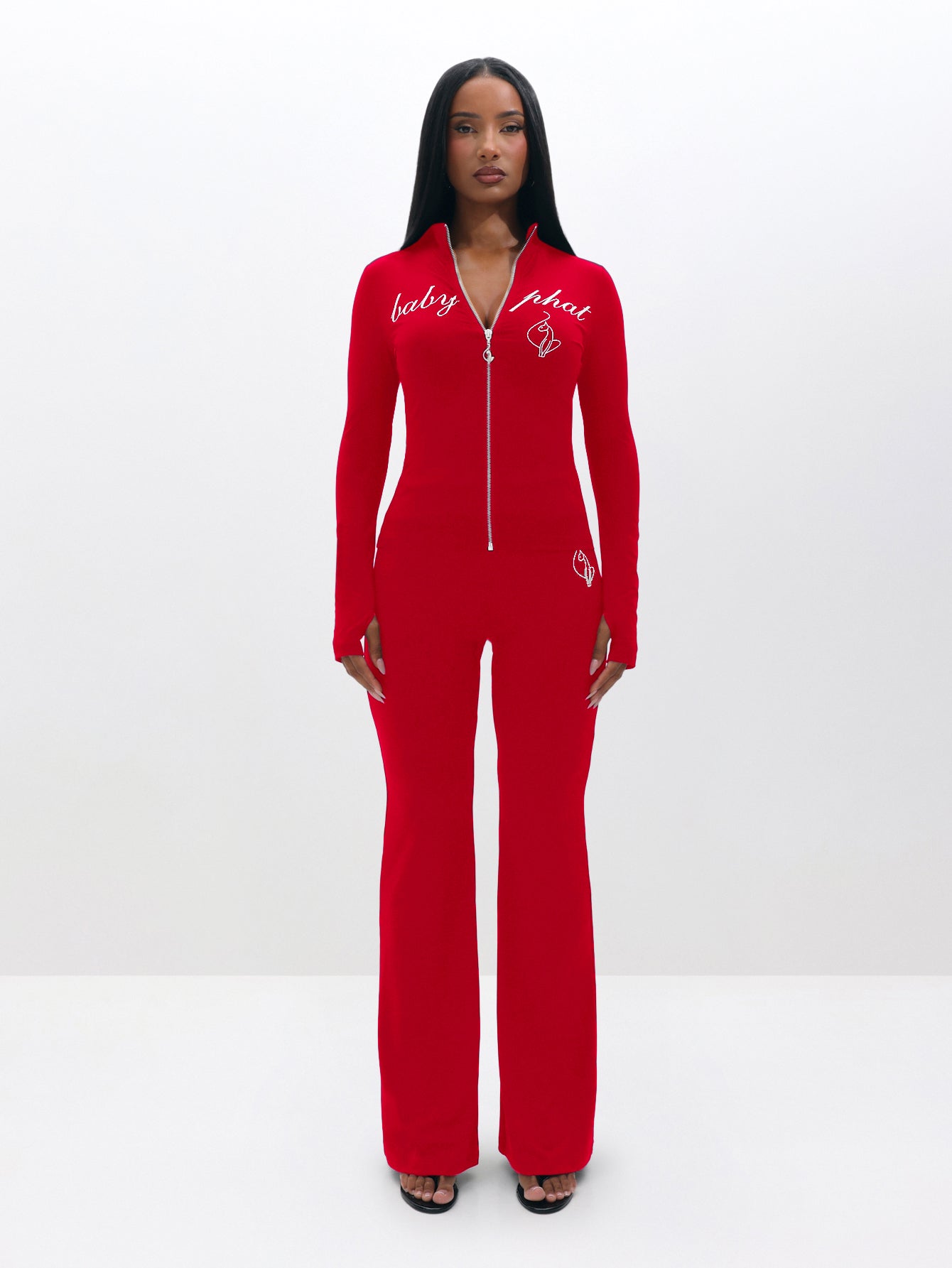 Long Sleeve High Neck Zip Up Top Bright Red | Baby Phat | Baby Phat
