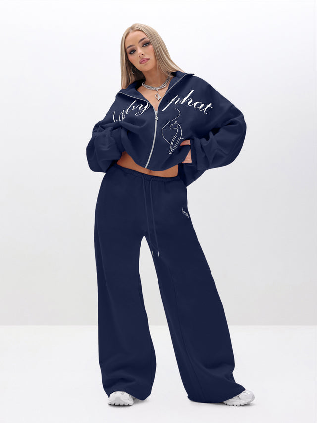 Baggy Sweatpants With Applique, navy wide-leg fit, front full-body view