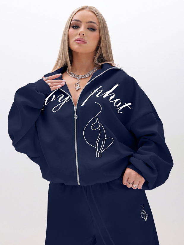 Oversized High Neck Zip Up Sweatshirt