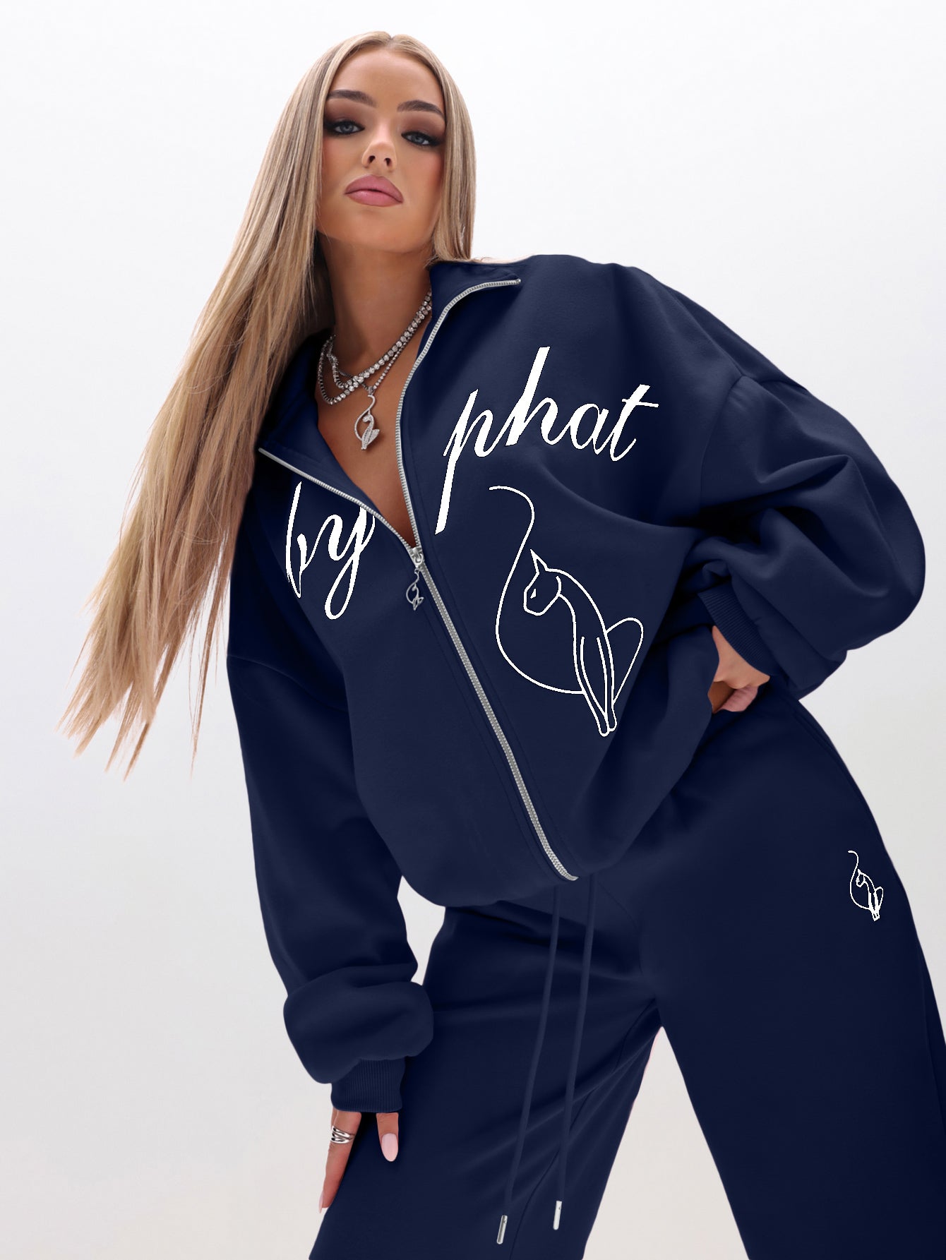 Oversized High Neck Zip Up Sweatshirt