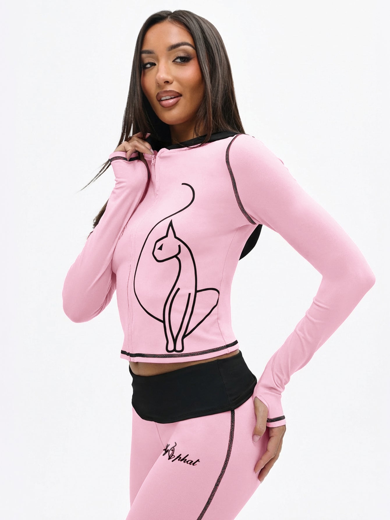 Zip Up Hooded Top with Contrast Stitching