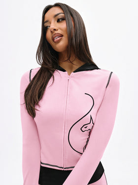 Zip Up Hooded Top with Contrast Stitching