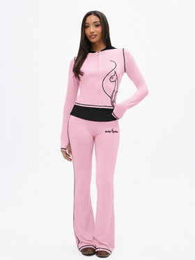 Zip Up Hooded Top with Contrast Stitching