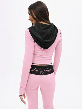 Zip Up Hooded Top with Contrast Stitching