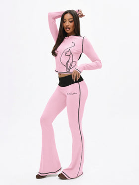Foldover Flare Legging with Contrast Stitching