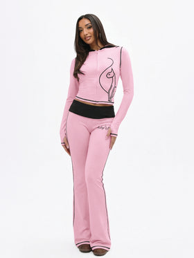 Foldover Flare Legging with Contrast Stitching