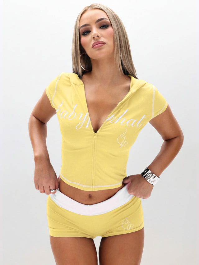 Short Sleeve Hooded Zip Up Top