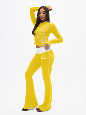 Foldover Flare Legging with Contrast Stitching