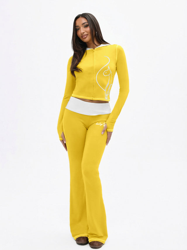 Foldover Flare Legging with Contrast Stitching
