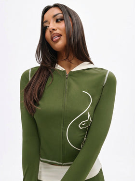 Zip Up Hooded Top with Contrast Stitching